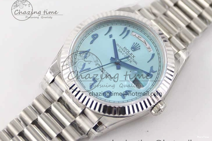 MiroTime 0329 Comfortable Day Date 40mm SS 904L Steel TWF 1:1 Best Edition Ice Blue Arabic Dial on SS Bracelet A 2357
